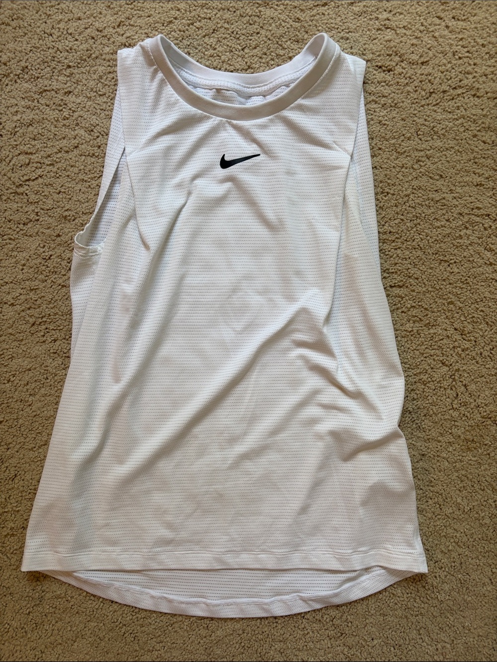 Nike White Sleeveless Performance Tank with Black Swoosh